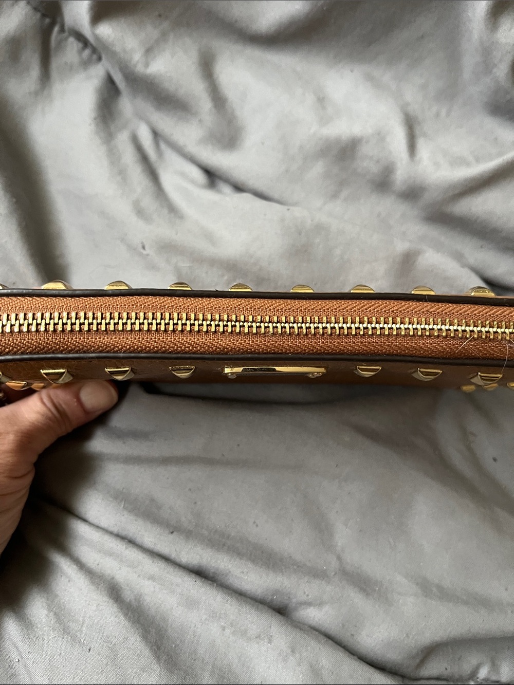 Michael Kors Tan Leather Studded Zip Wallet with Gold Hardware - Picture 7 of 10